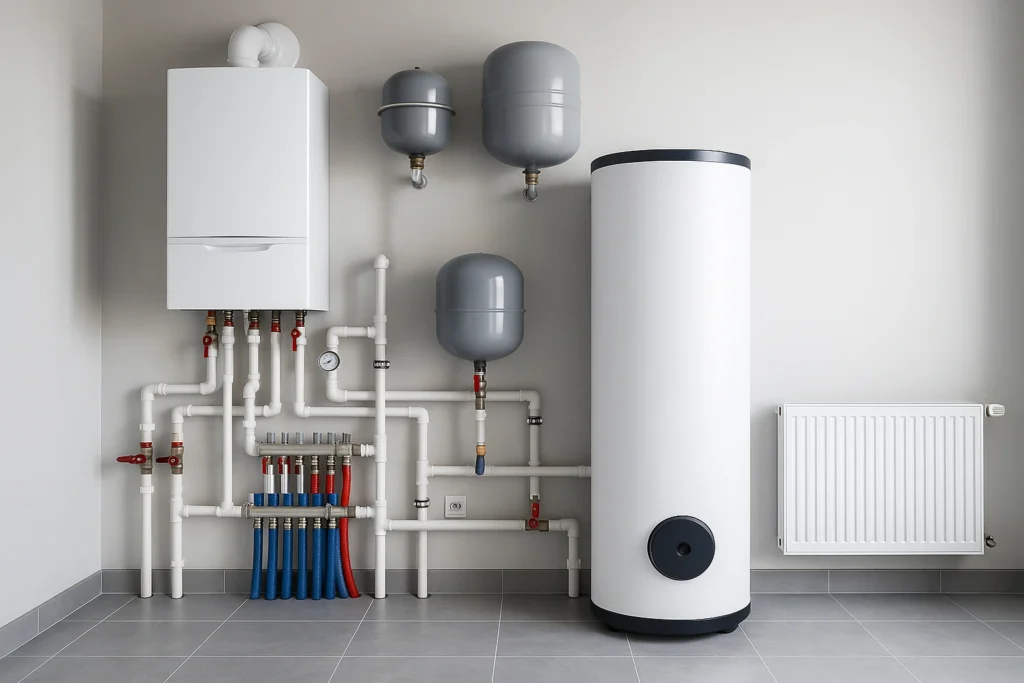Moderne Heizungsanlage mit Warmwasserspeicher in Bielefeld – Obierec Installateur für Heiztechnik